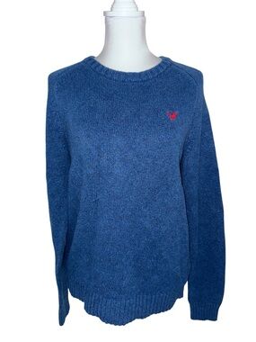 American Eagle Blue Crewneck Sweater Elbow Patch Logo Cotton Blend M